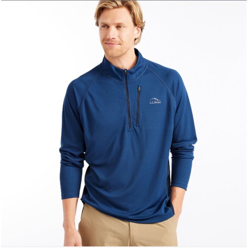 L.L. BEAN Mens ridge runner blue long sleeve quarter zip Medium